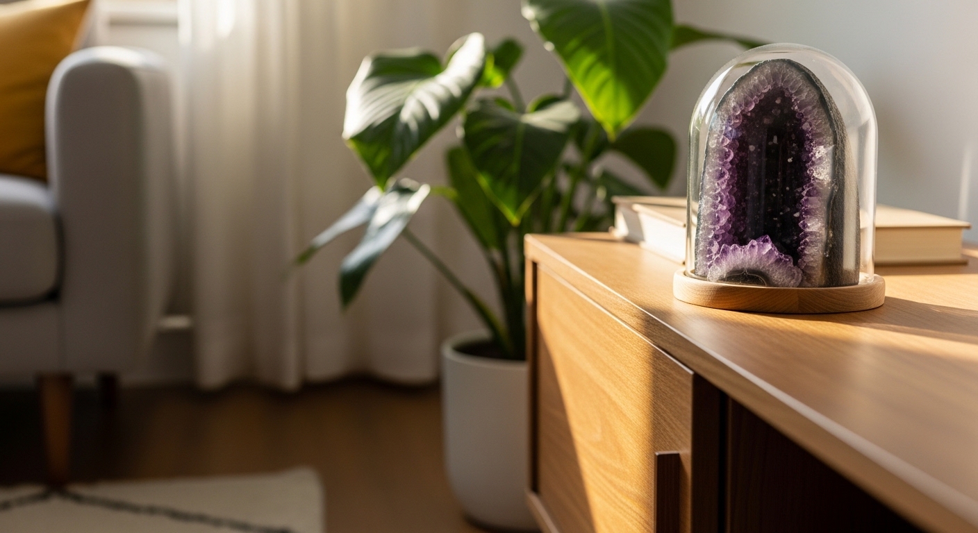 リビングの財位にはアメジストドームを配置