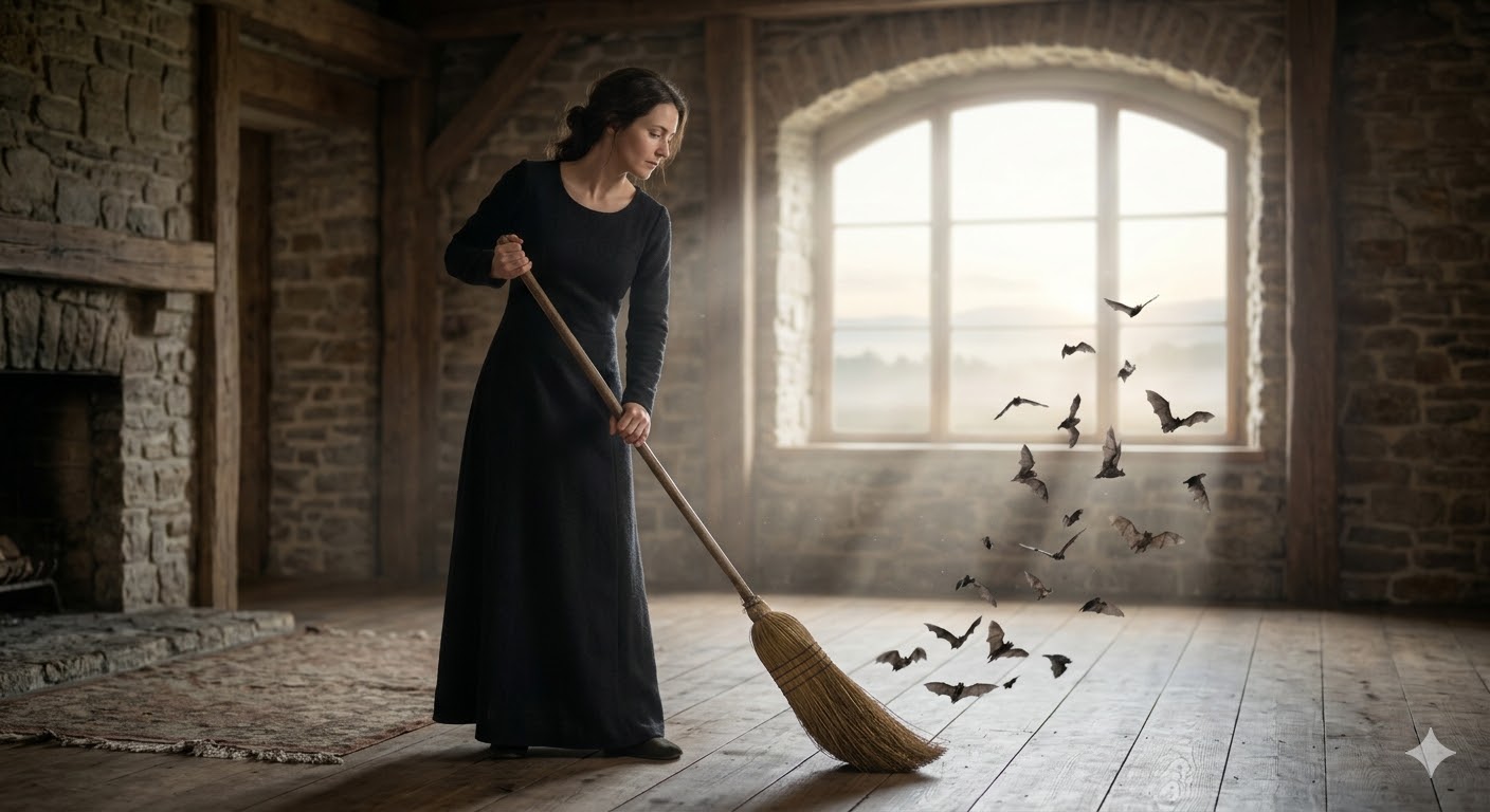 ほうきを使って浄化する夢が暗示する知性的な解決